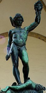 Cellini's Perseus: front view with lens flare