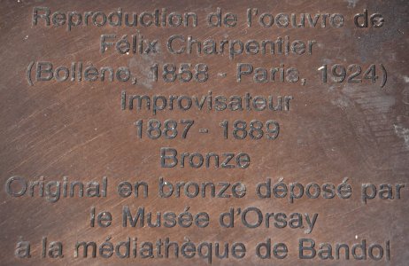 Félix Maurice Charpentier - L'Improvisateur (lifesize 2021 replica, Bandol, France, expository plaque)
