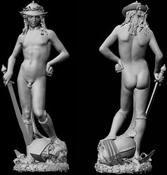 Donatello's David: laser scan, grey, front and back