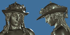 Donatello's David: laser scan, metallic, head and shoulders, front and left profile