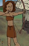 Pyrri learning archery (art by by Jay Epps)