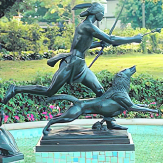 Indian Hunter with Dog by Paul Manship in park (left side)