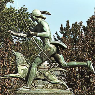 Indian Hunter with Dog by Paul Manship in park (right side)
