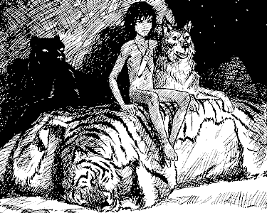 Mowgli with Shere Khan's hide